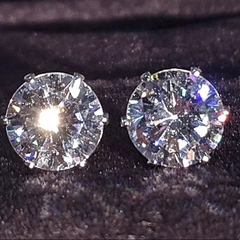 Round 2 Carat diamond sterling silver earrings - Picture 1 of 5